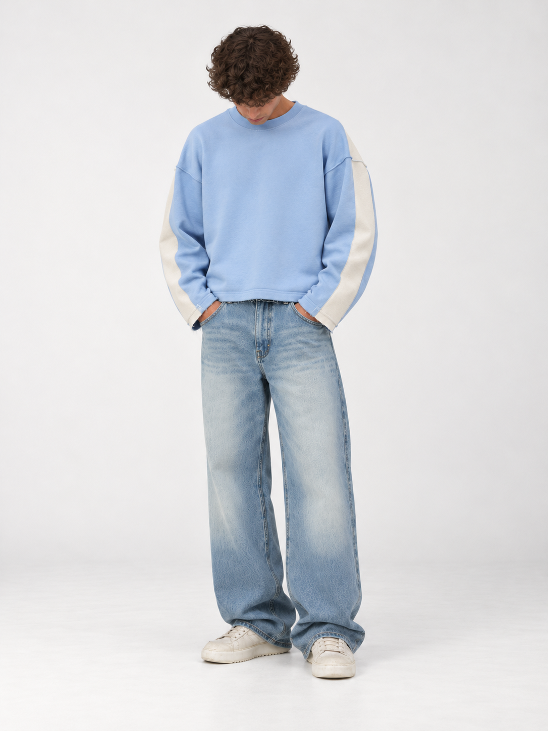 Sky Blue Colorblock Crewneck, front