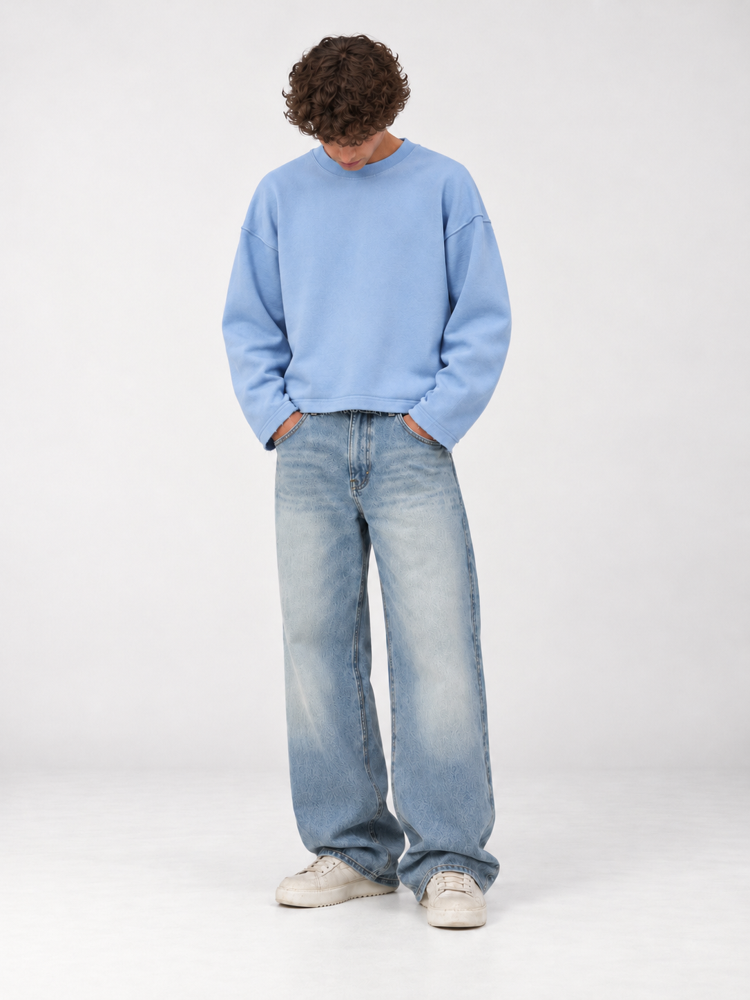 Sky Blue Colorblock Crewneck, front, clean face