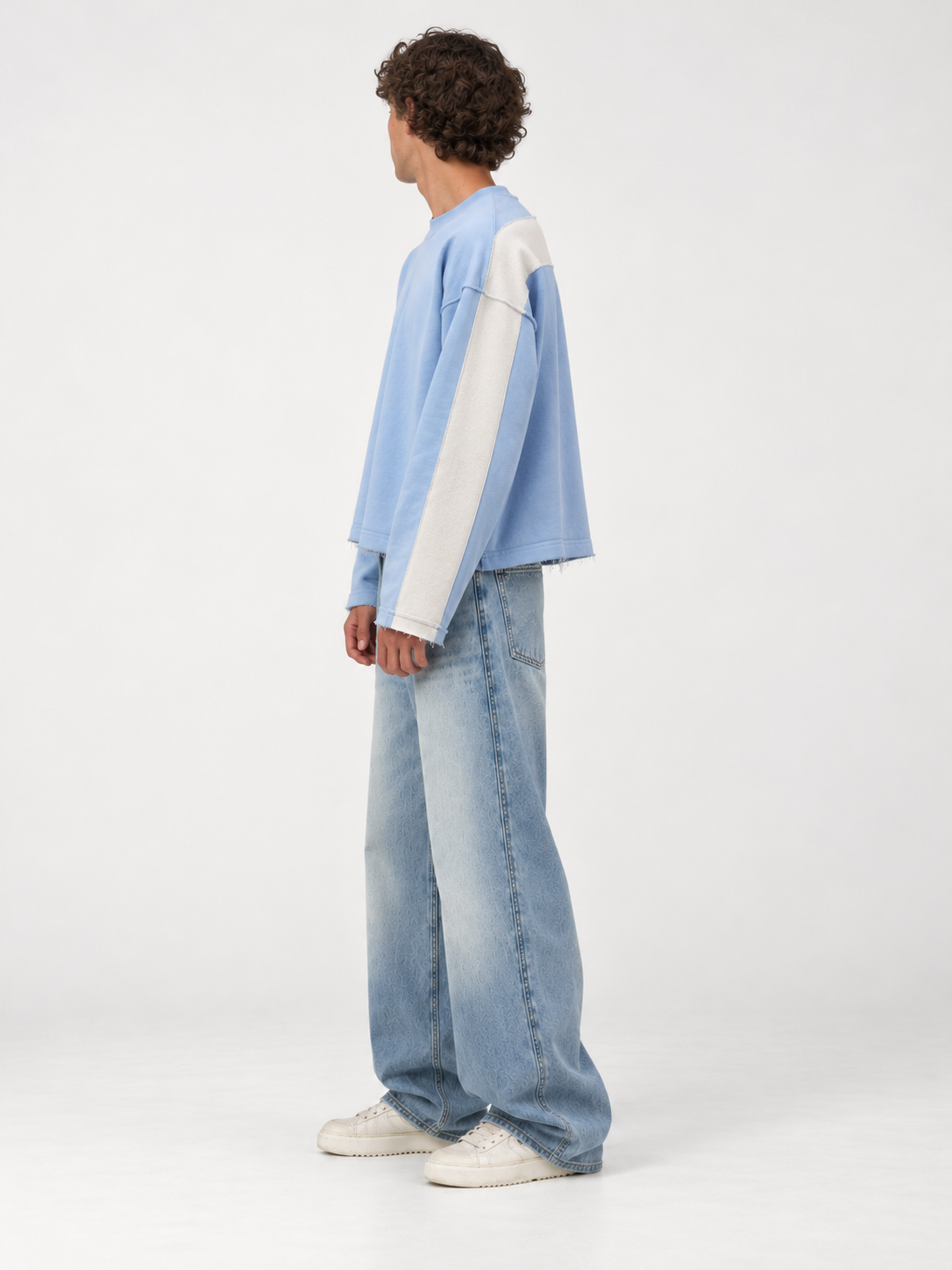 Sky Blue Colorblock Crewneck, side