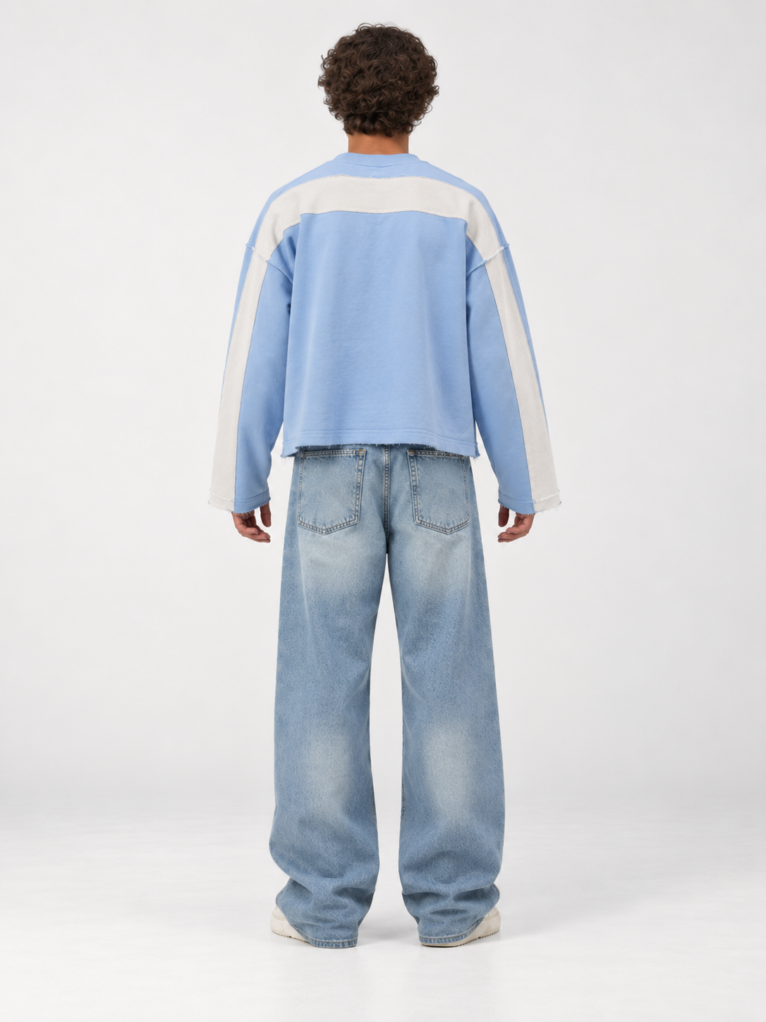 Sky Blue Colorblock Crewneck, back, clean face