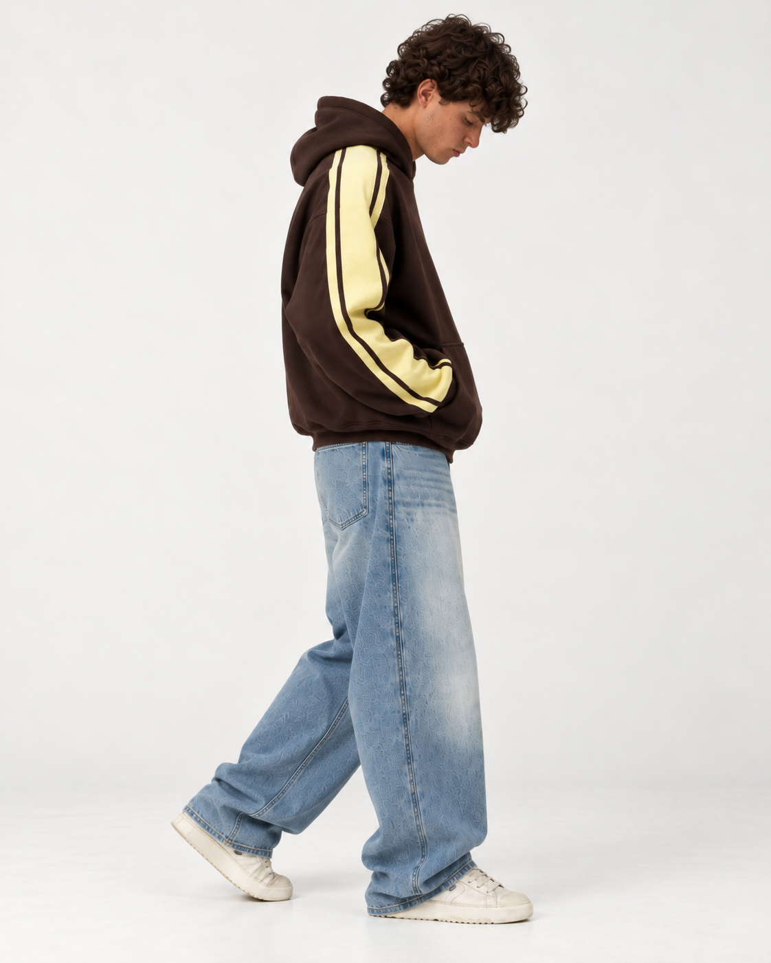 Brown Striped Hoodie, side, walking