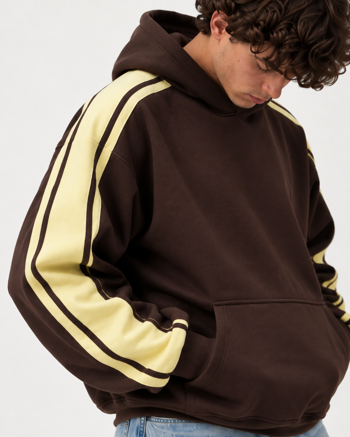 Brown Striped Hoodie, close-up of the sleeve stripes