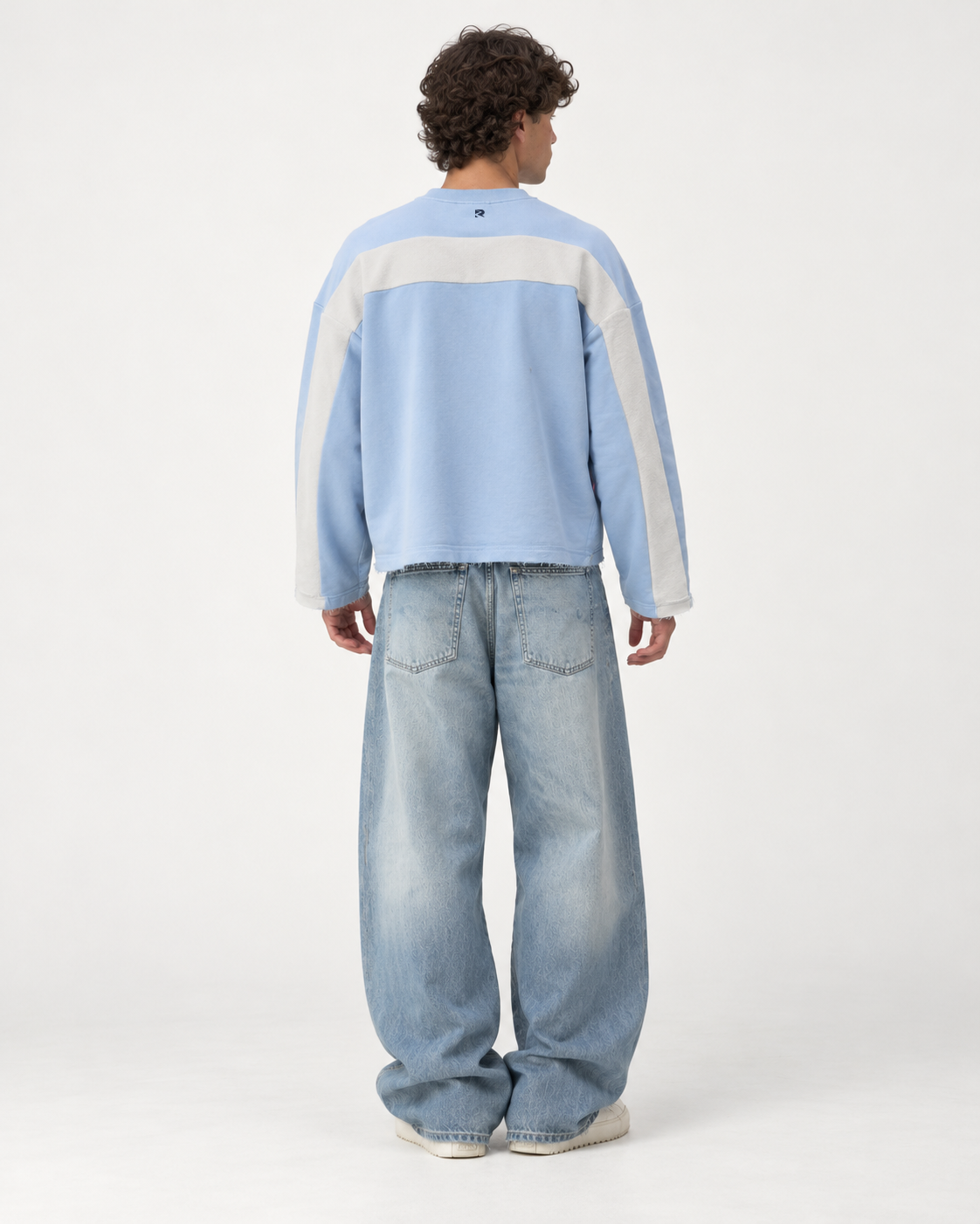 Sky Blue Colorblock Crewneck, back, logo face