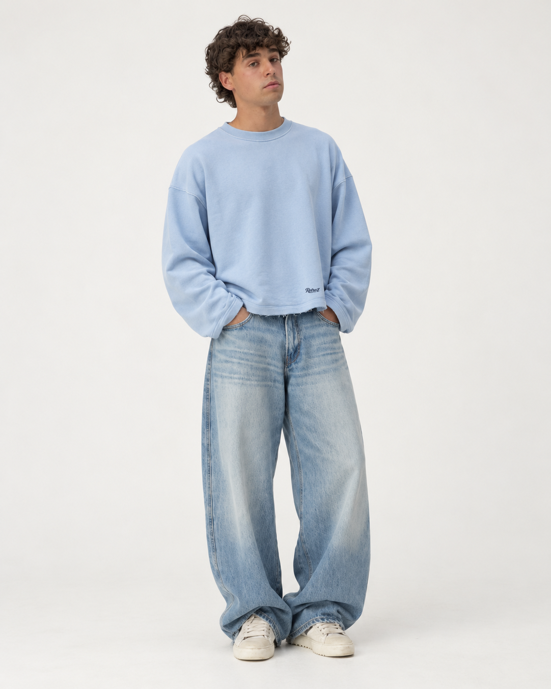 Sky Blue Colorblock Crewneck, front, logo face