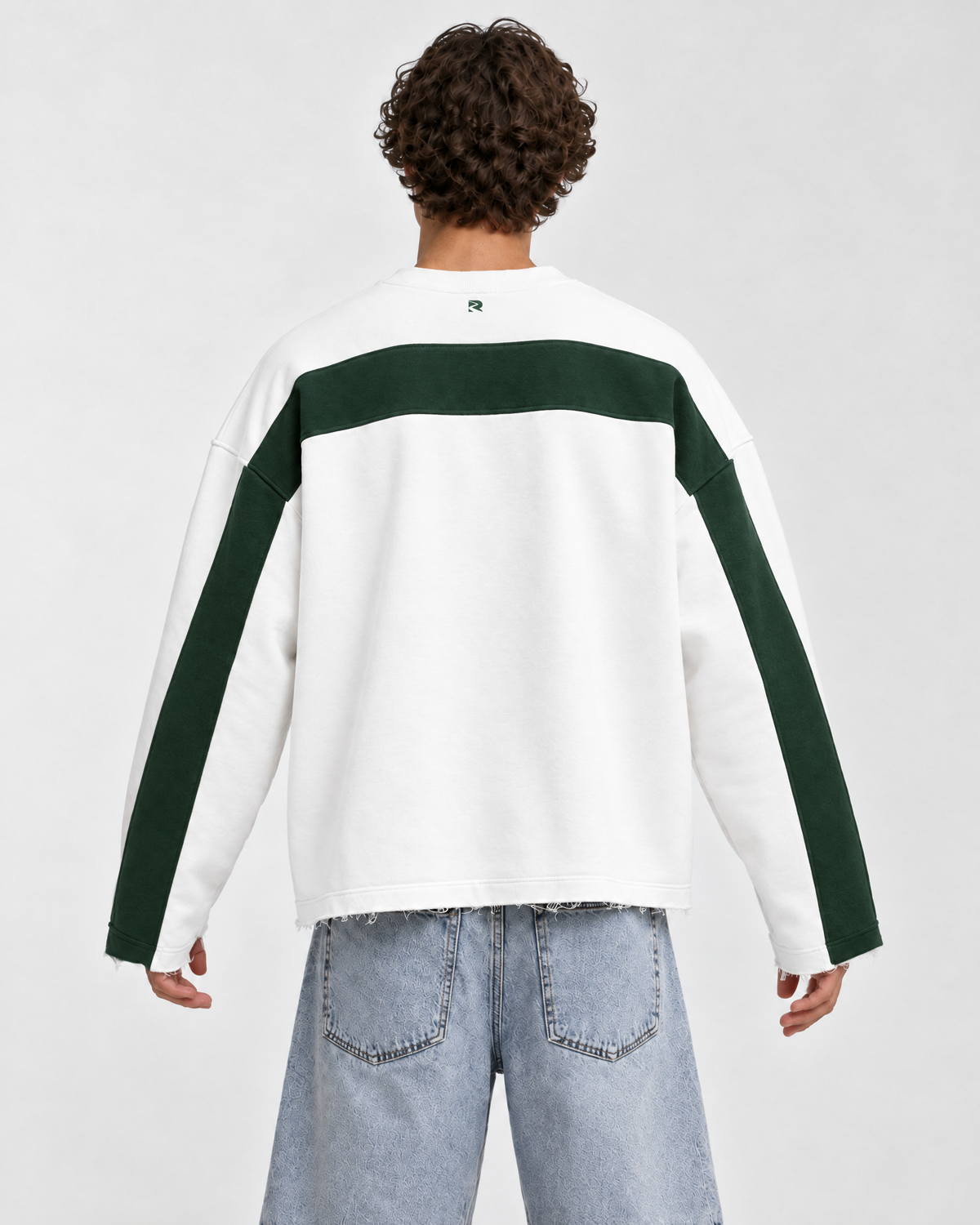 Cream & Forest Green Double Face Crewneck, back, logo face