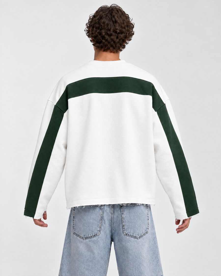 Cream & Forest Green Double Face Crewneck